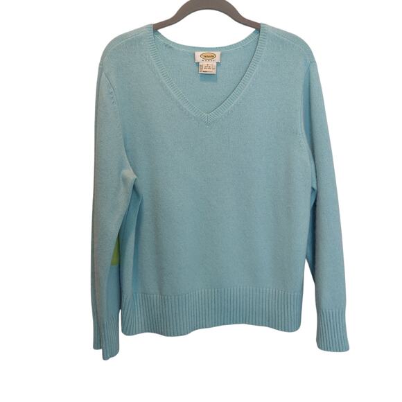 Vintage Talbots Sz 1X Blue Elbow Patch V Neck Sweater Merino Angora Cashmere - Picture 1 of 6